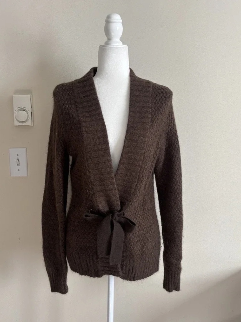 Brown Tie-Waist V-Neck Women's Sweater